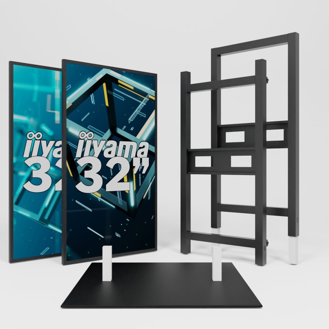 2X32inch mobile staande digitale reclameschermen delen