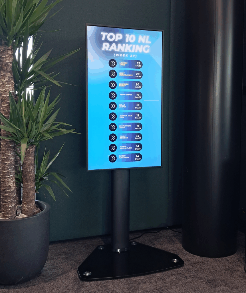 Digitaal informatiebord op een laag staande frame entree